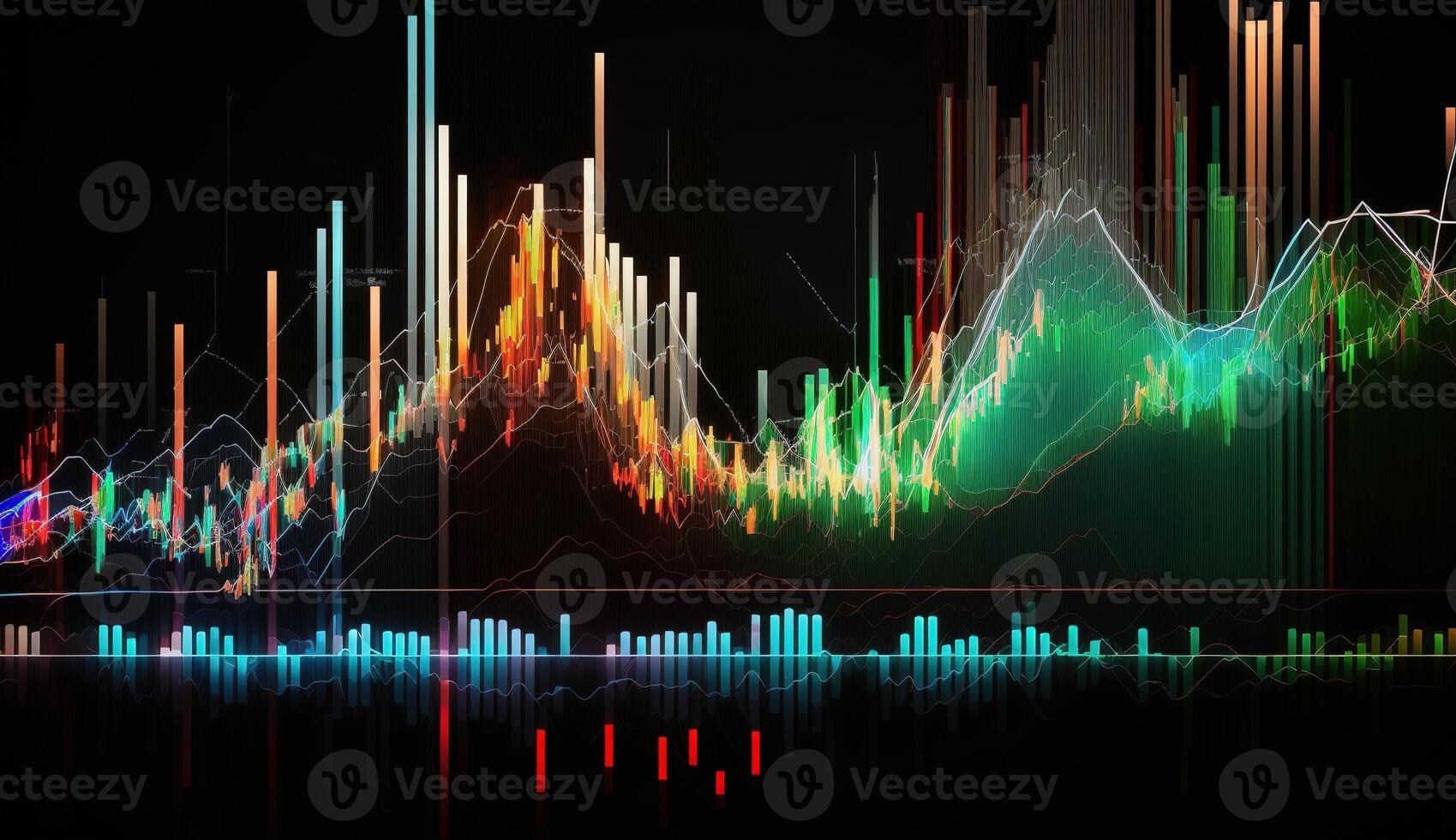 generativo ai, valores mercado gráfico líneas, financiero grafico en tecnología resumen antecedentes representar financiero crisis, financiero fusión de un reactor. tecnología concepto, comercio mercado concepto. foto