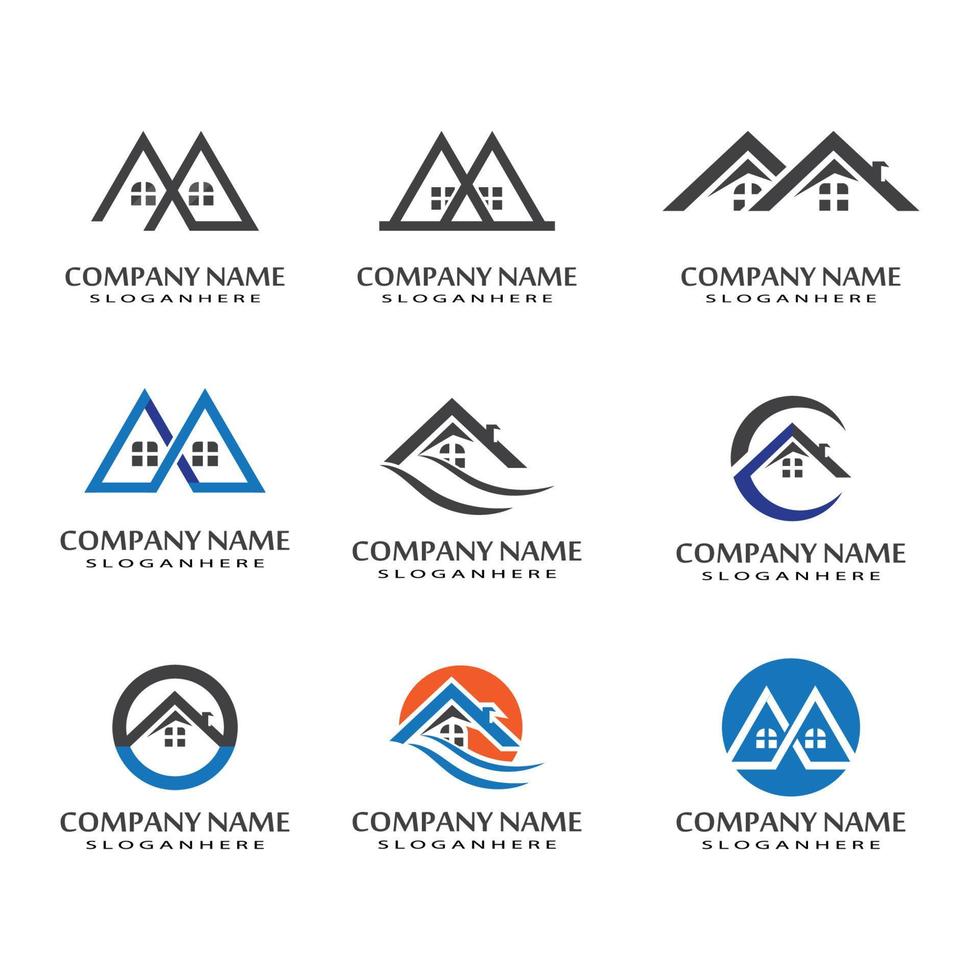 diseño de logotipos inmobiliarios, inmobiliarios y de construcción vector