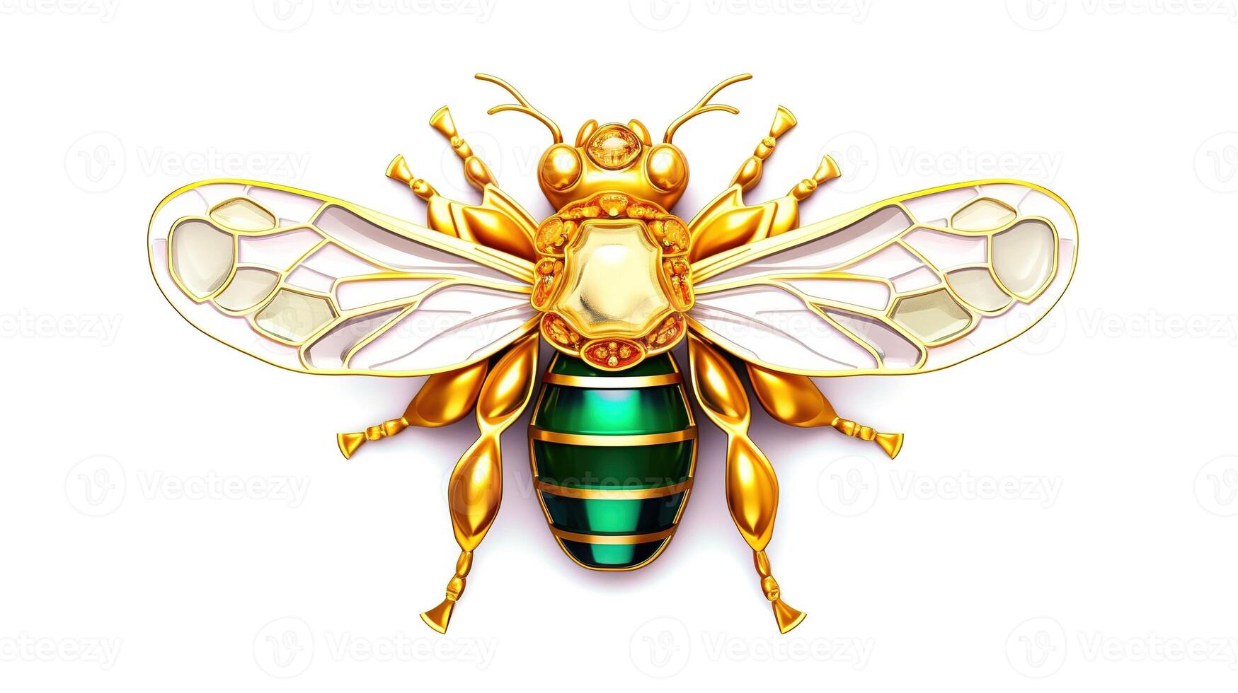 , beautiful honey bee brooch, opal stone and golden color palette isolated on white background. Bijouterie, jewelry close up photo