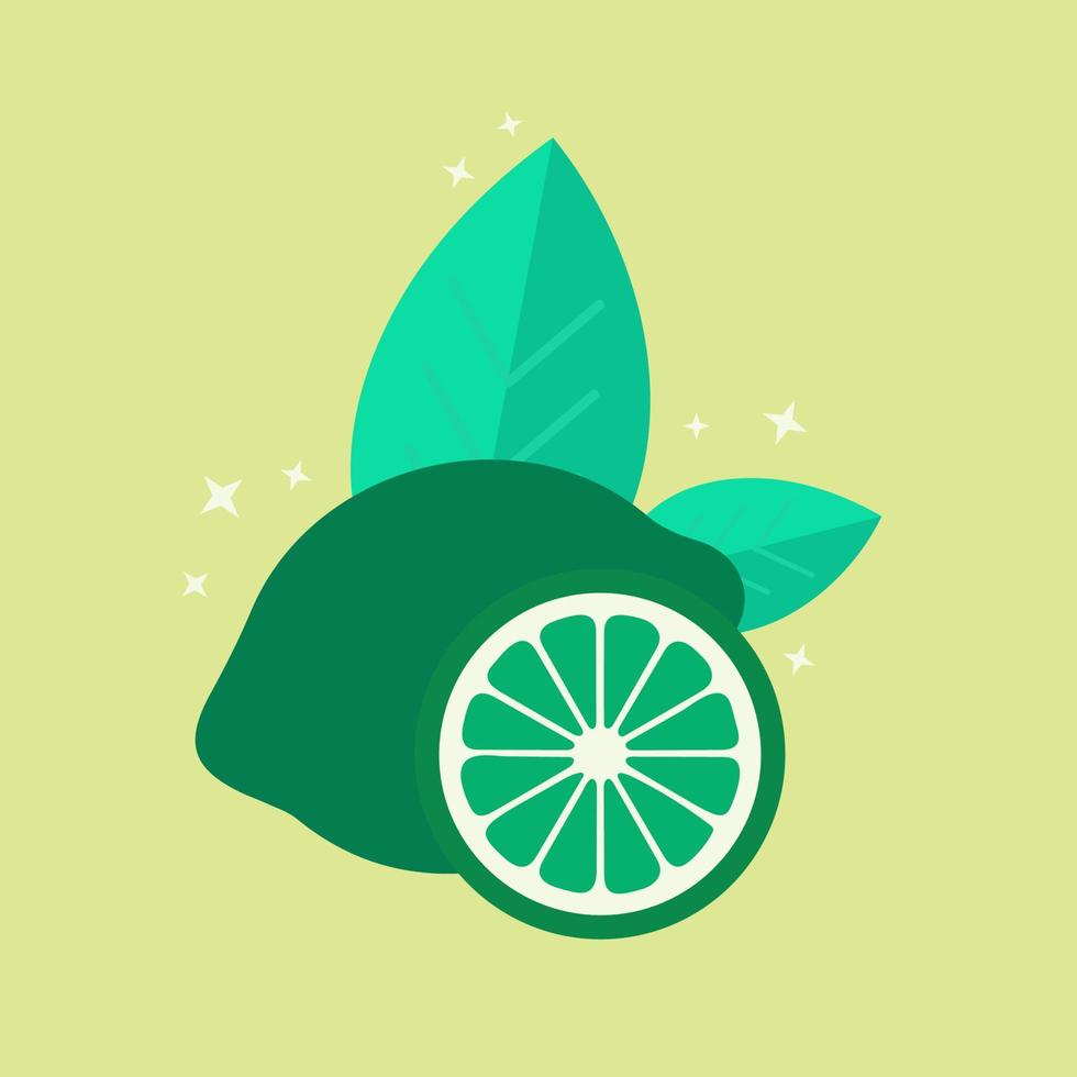 Icon, sticker. Lime and mint on yellow background. Summer, cocktail, fruit vector