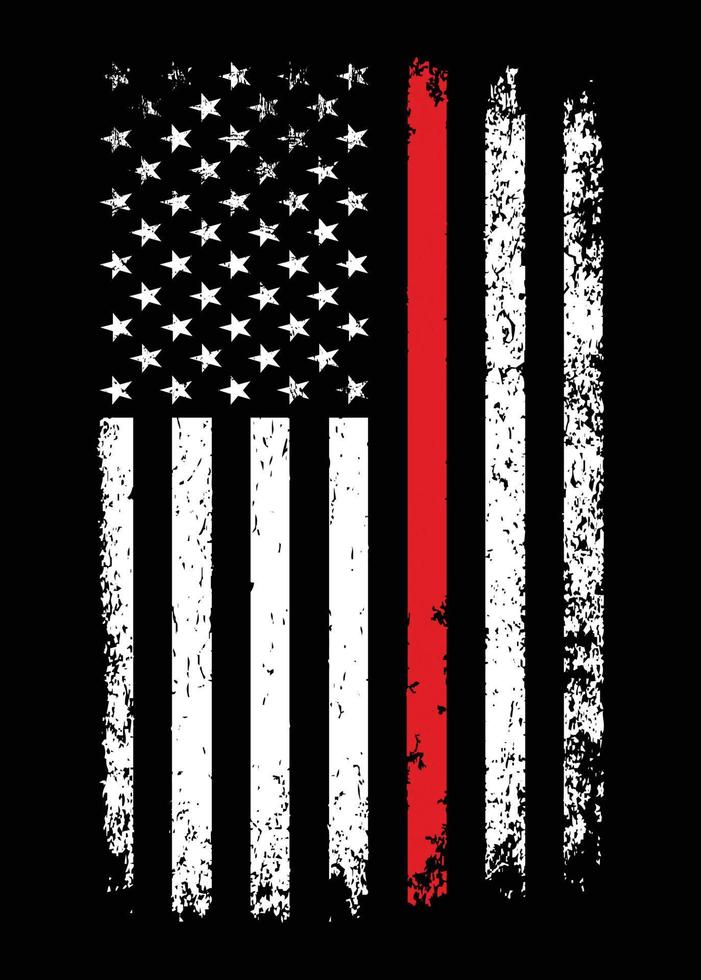 Thin Red Line With Vintage Distressed American Flag vector