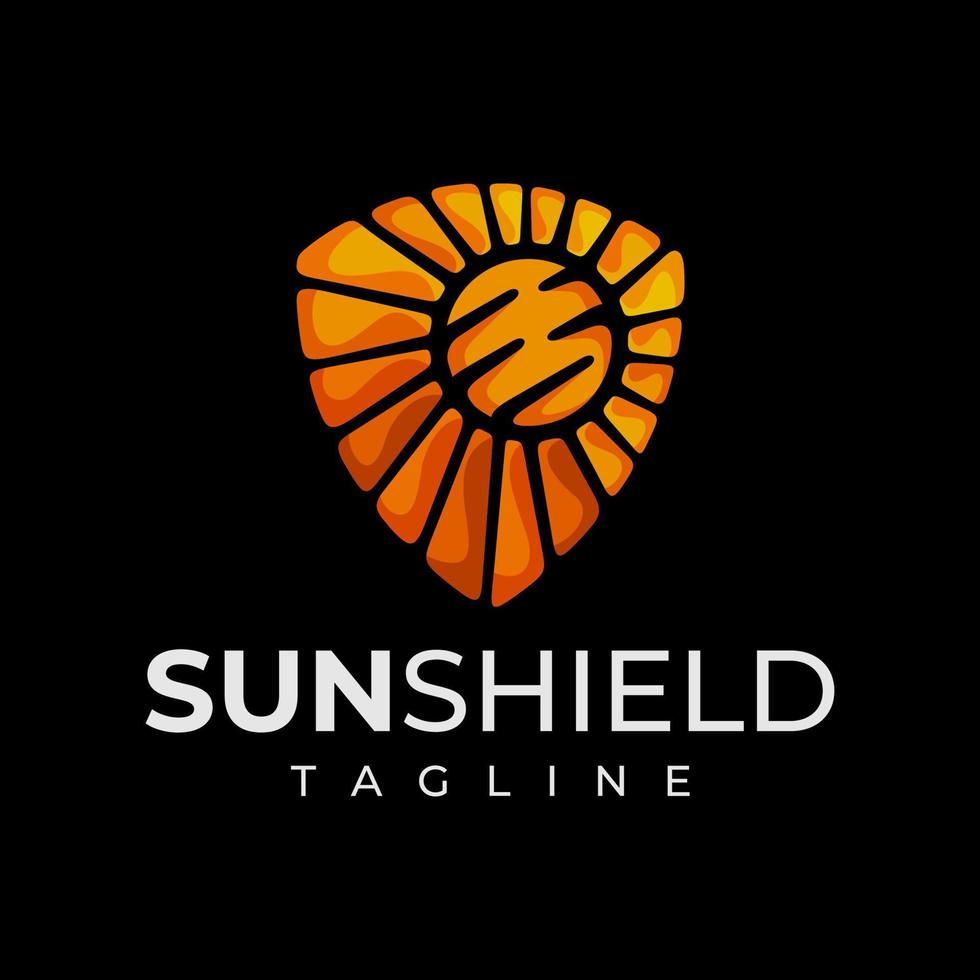 Modern line sun shield logo design branding. Minimalist sun shine logo vector. vector