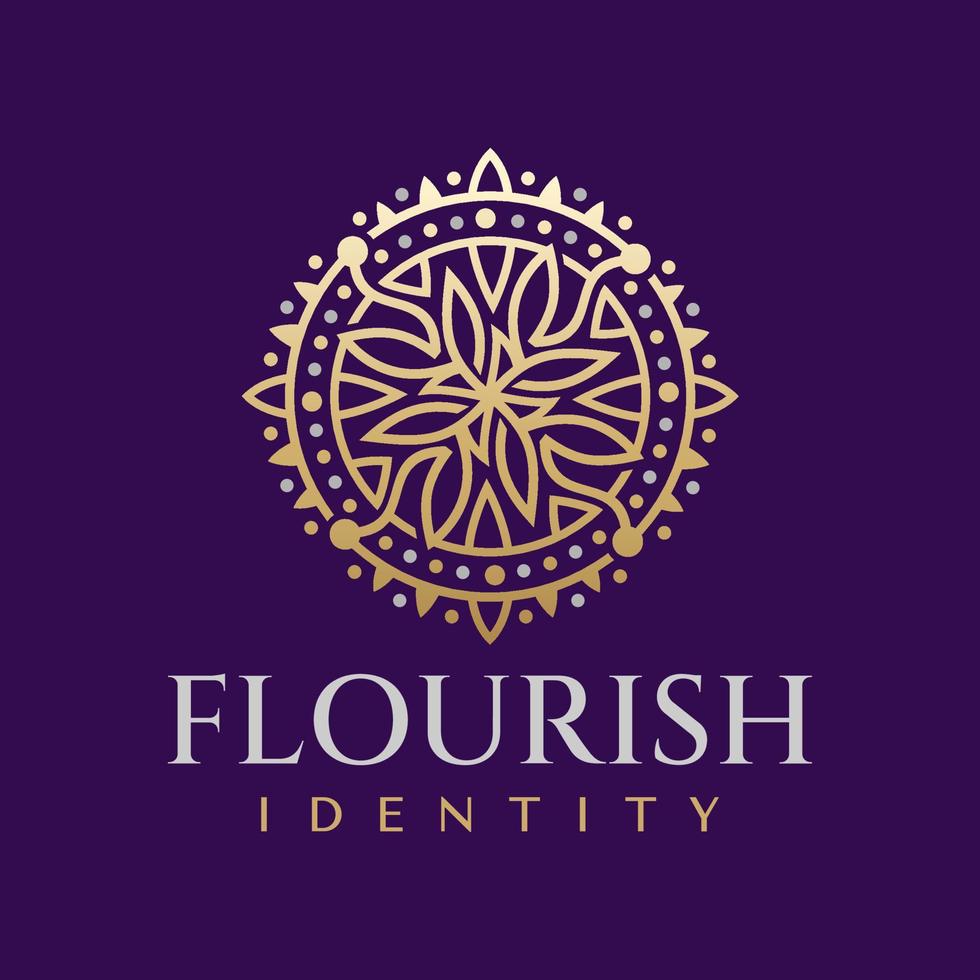 Luxury decorative line flower circle logo design. Elegance flourish logo brand. vector