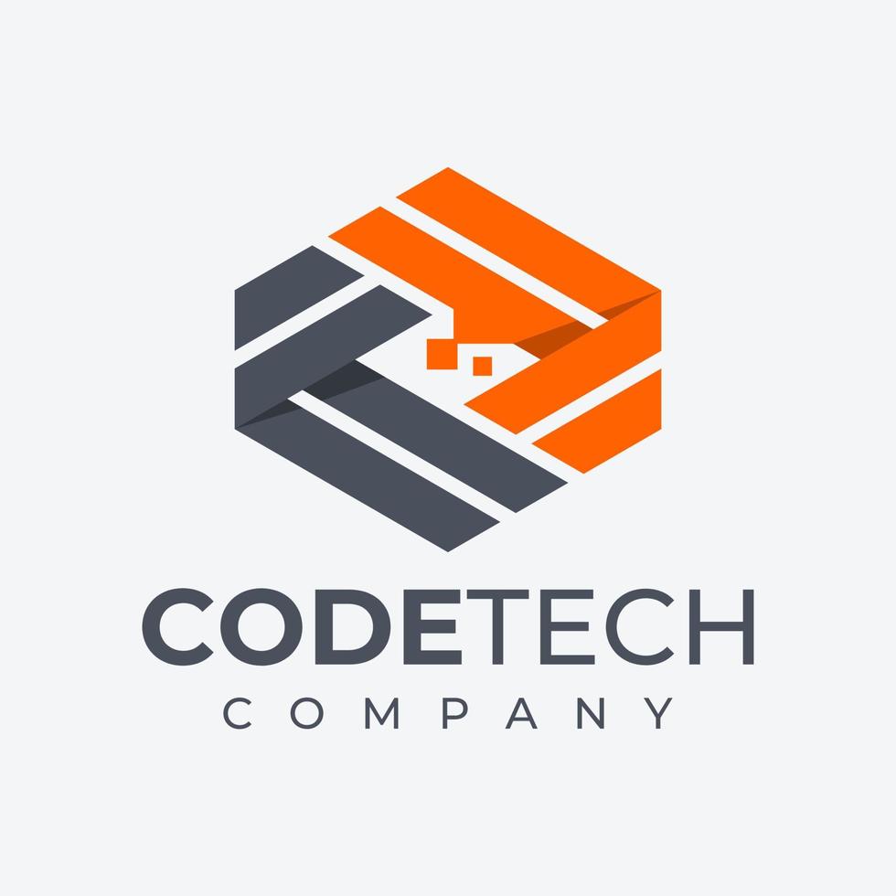 Modern technology pixel coding logo design brand. Dynamic digital code logo. vector