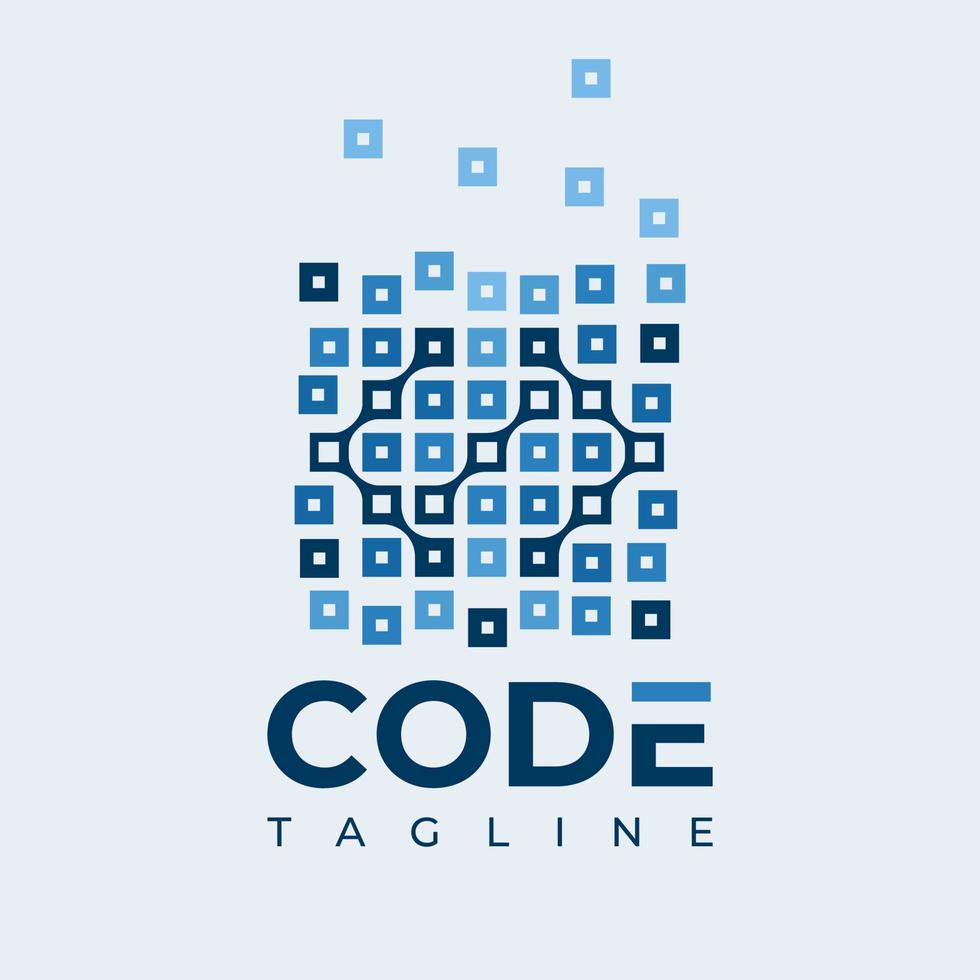 Digital pixel coding logo branding. Modern line hub code logo design vector. vector