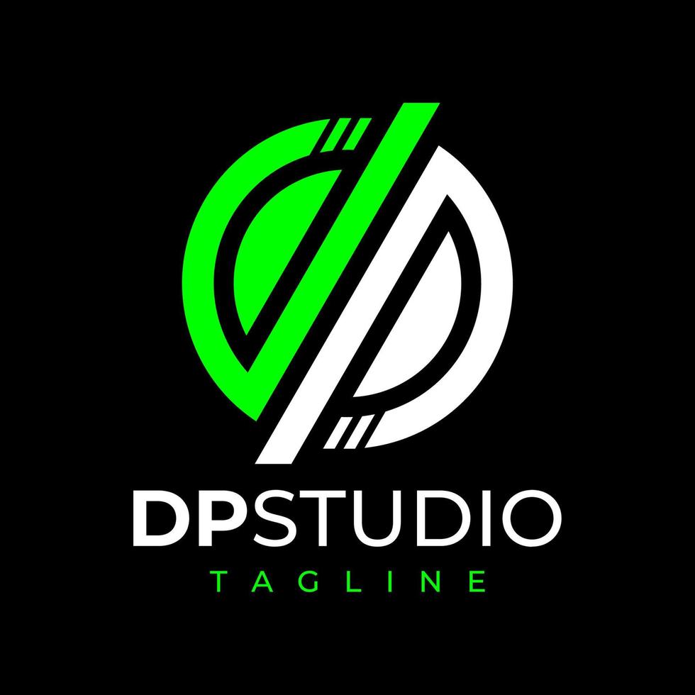 Modern digital circle letter D P DP logo design. Tech game studio initial DP. vector