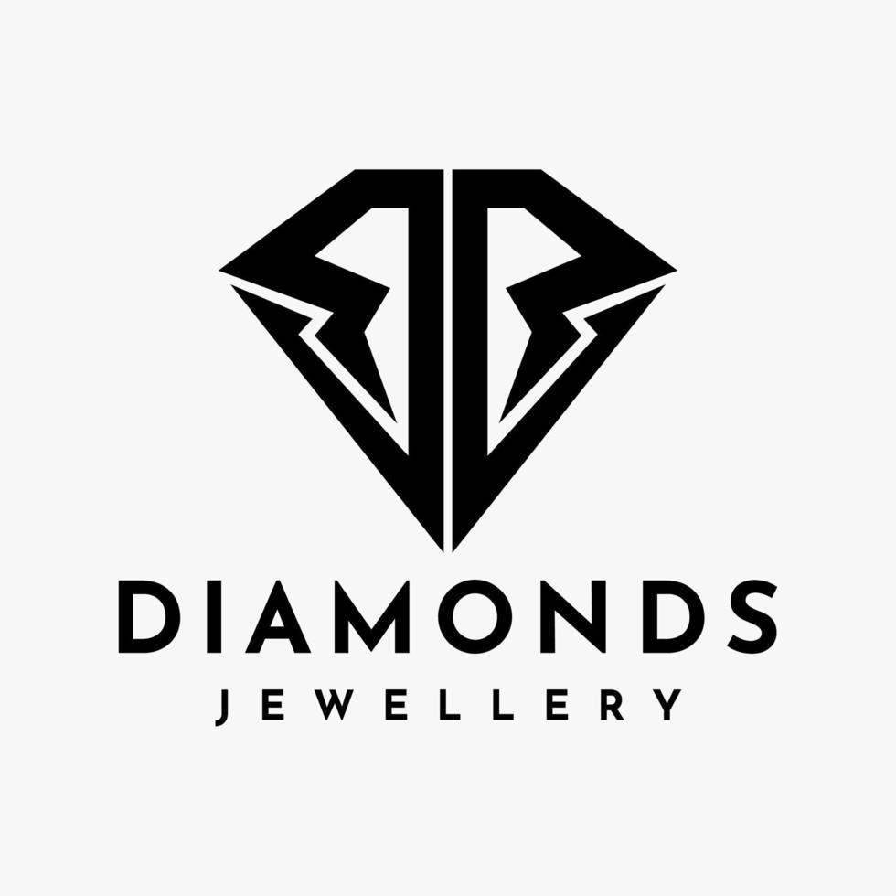 Luxury diamond letter R RR logo design vector. Modern jewelry initial RR brand. vector