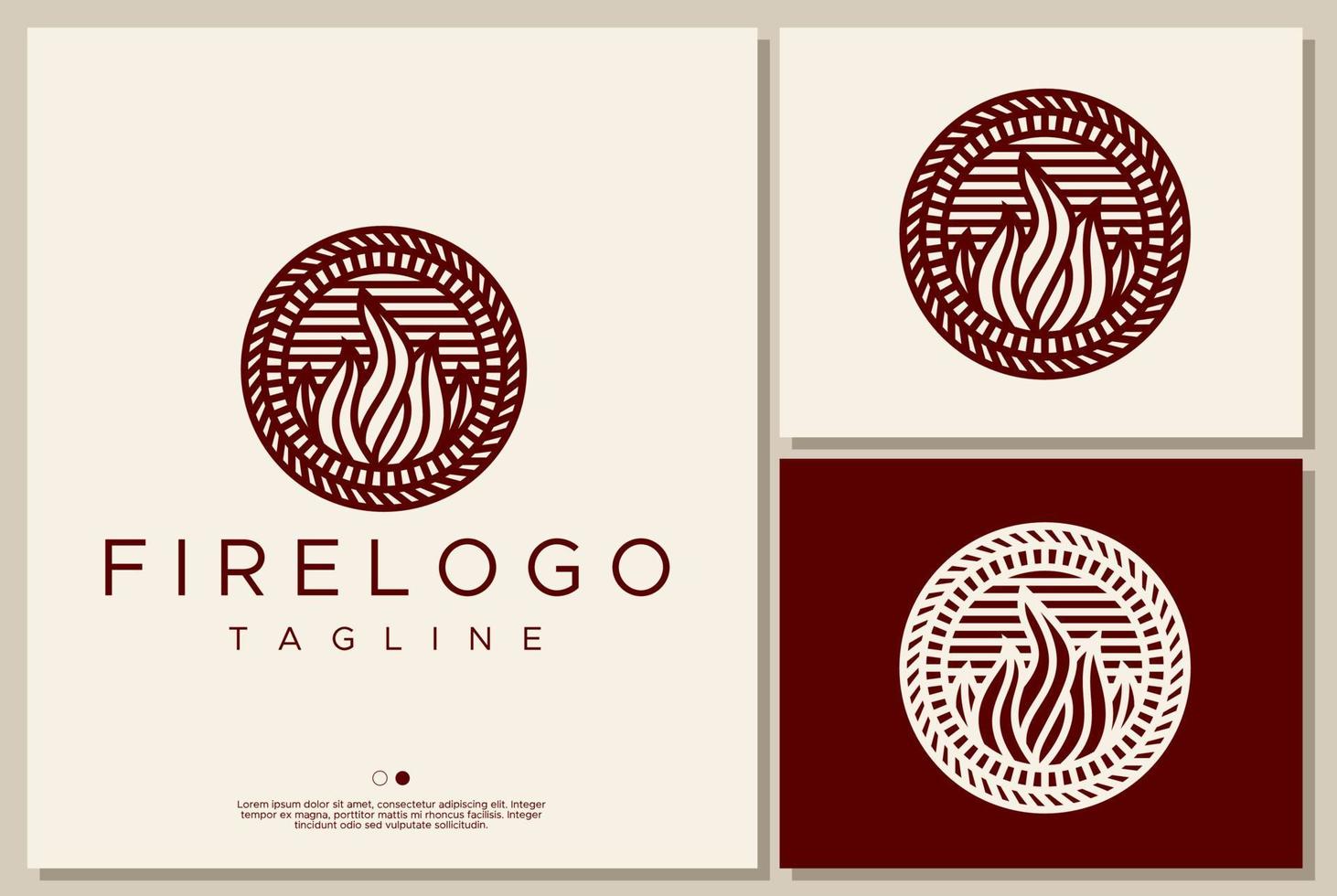 Vintage line bon fire logo design vector. Retro circle flame logo brand template. vector