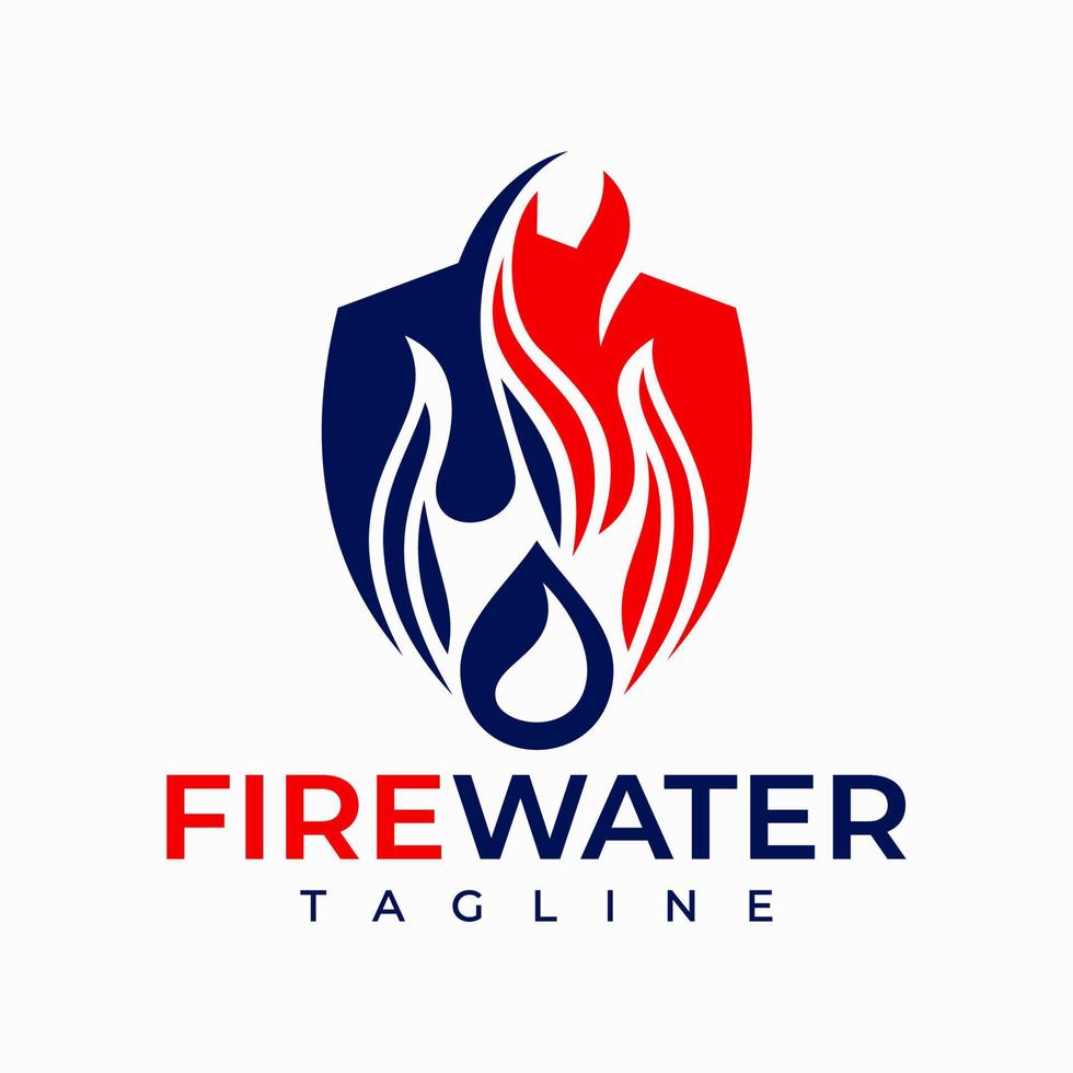 Modern HVAC shield logo design template. Minimalist fire water security logo. vector