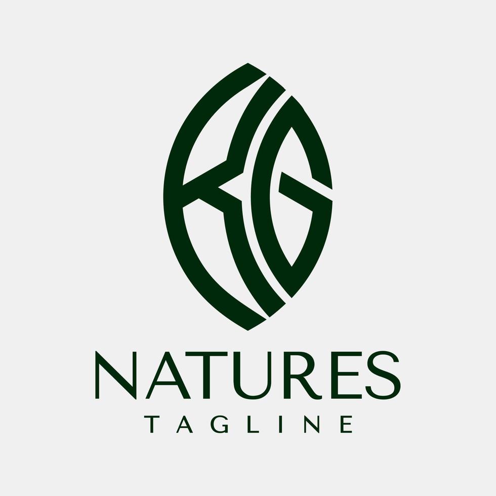Minimalist leaf letter KG logo design. Modern green nature initial K G KG brand. vector