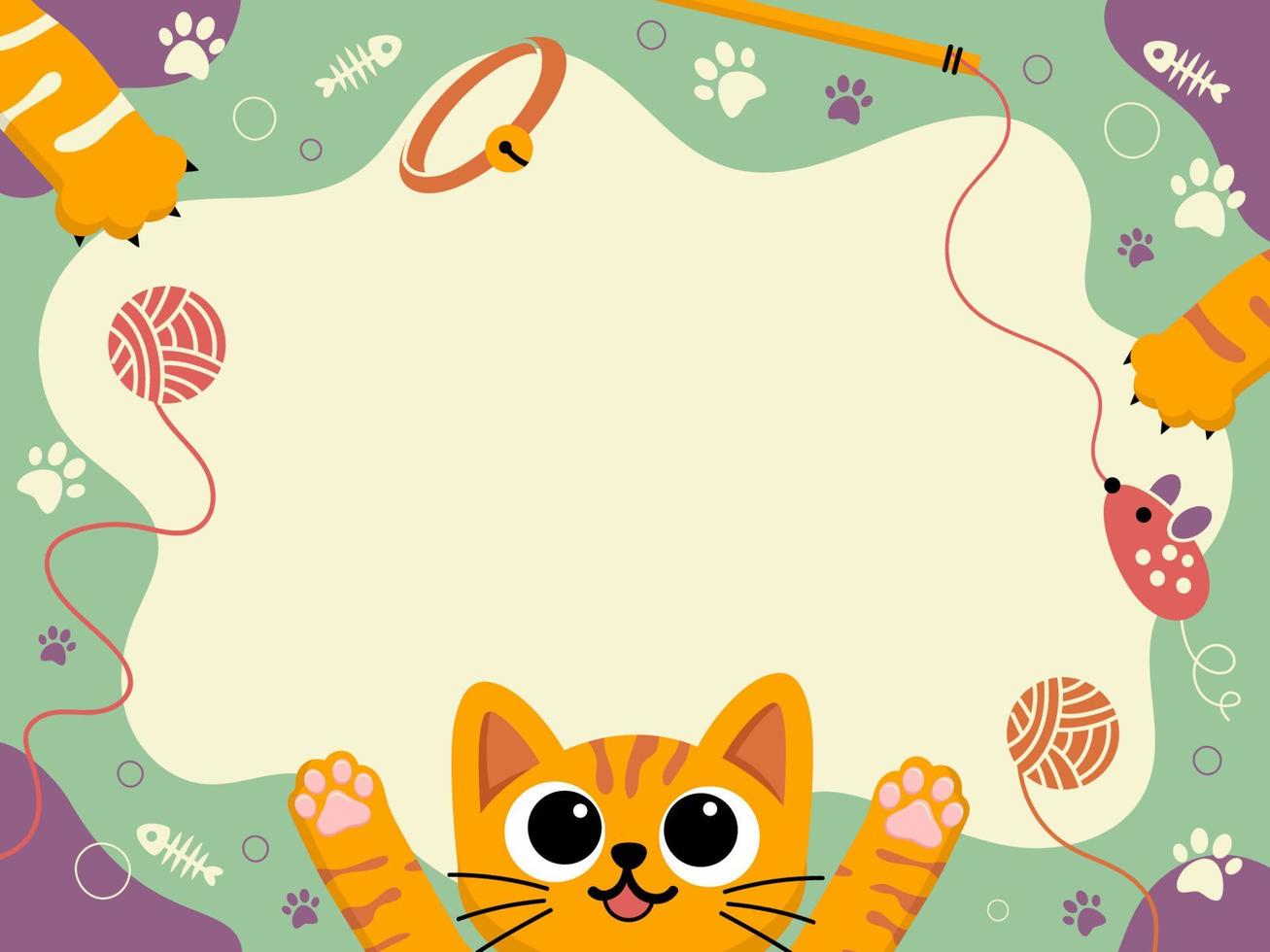 Background of Orange Cat Playing with Toys vector