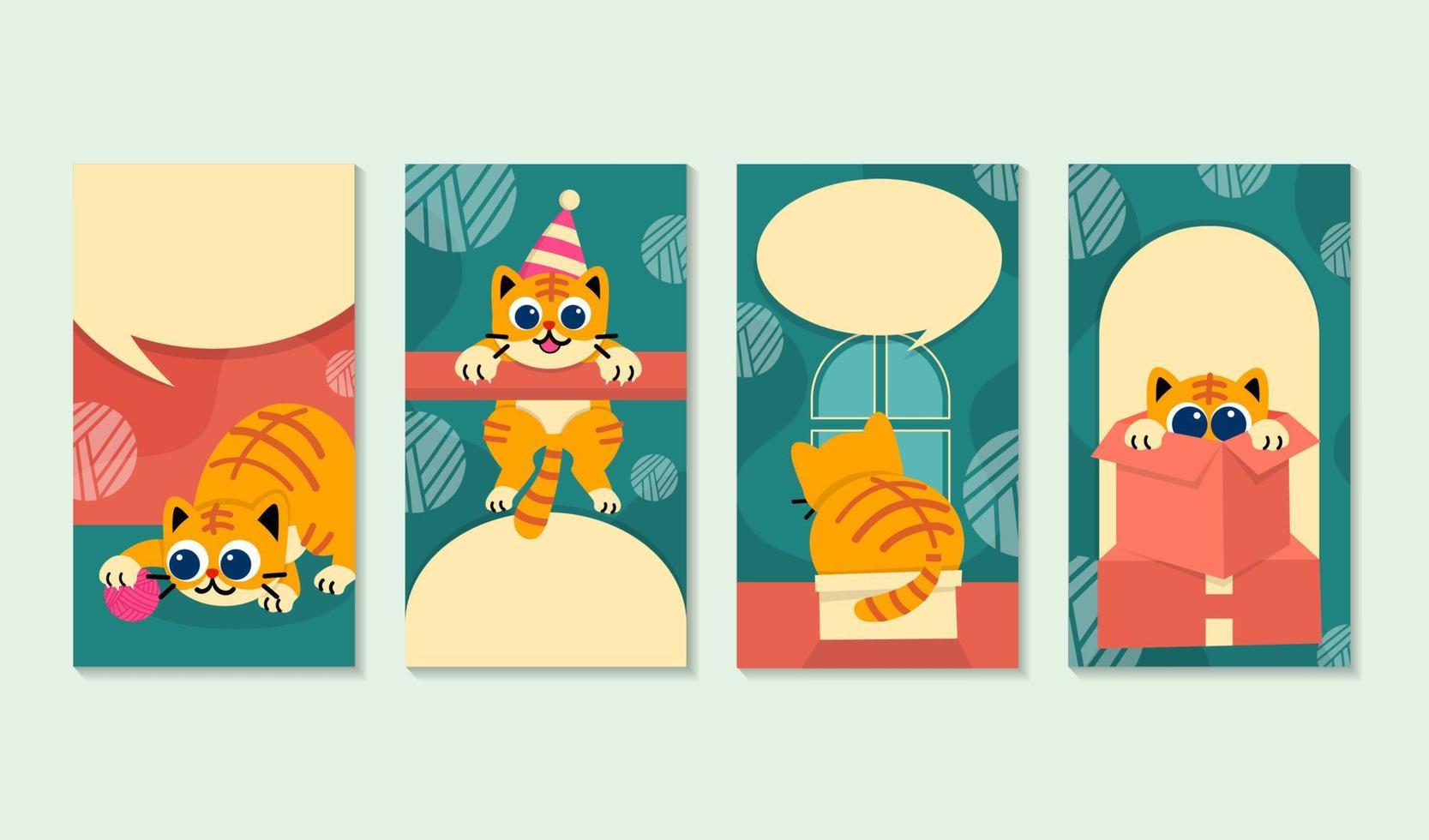Social Media Story of Chubby Orange Cat Playing Around vector