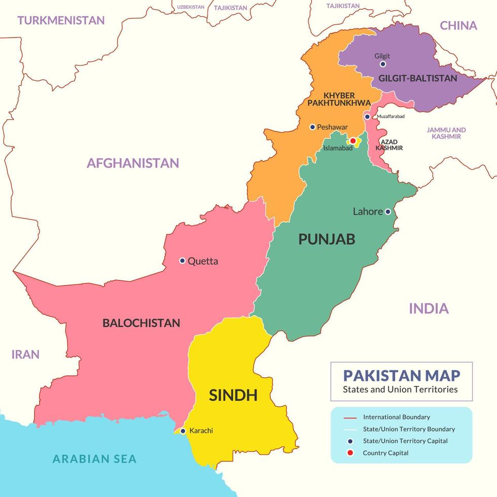 Pakistan Geographic Region Country Map for Education Purpose vector