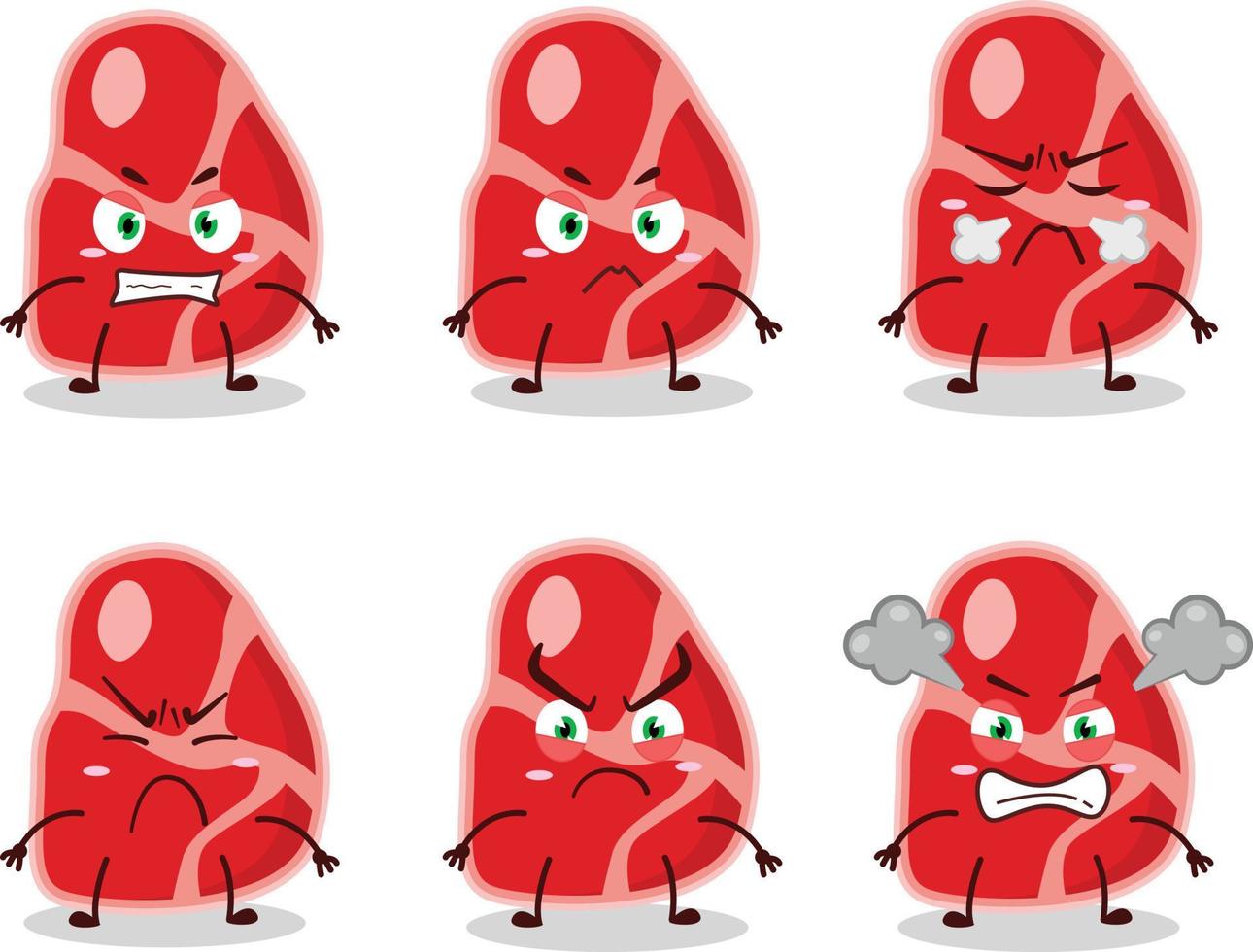 Meat cartoon character with various angry expressions vector