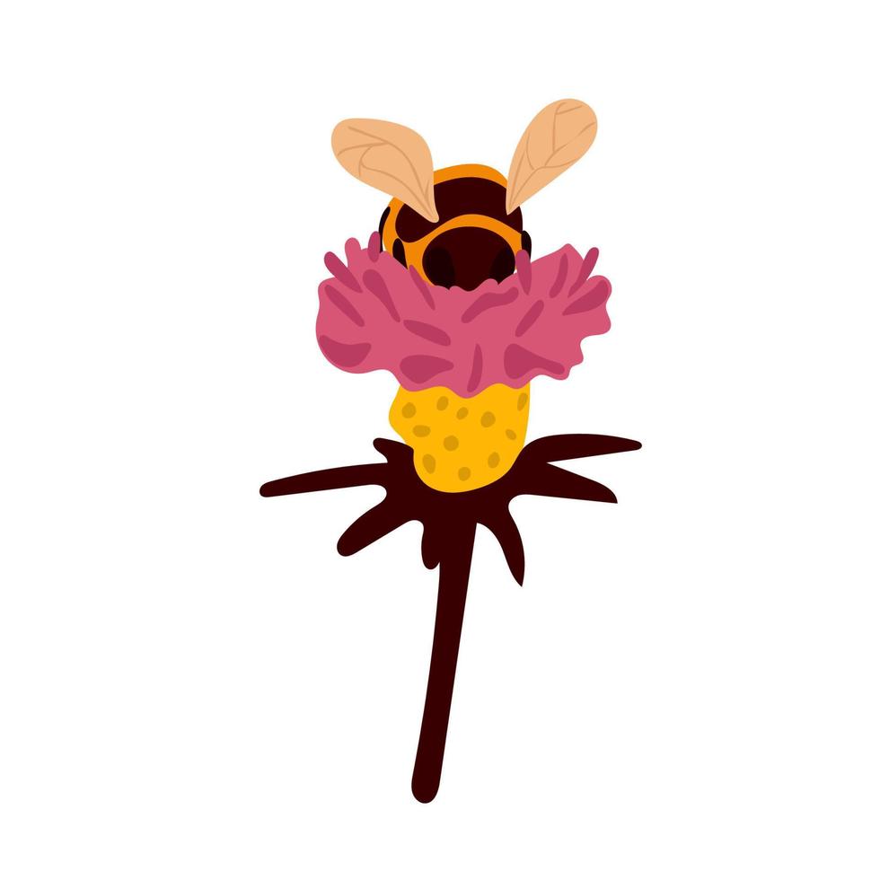 flor con linda abeja dibujos animados y corazón aislado en blanco antecedentes vector ilustración.