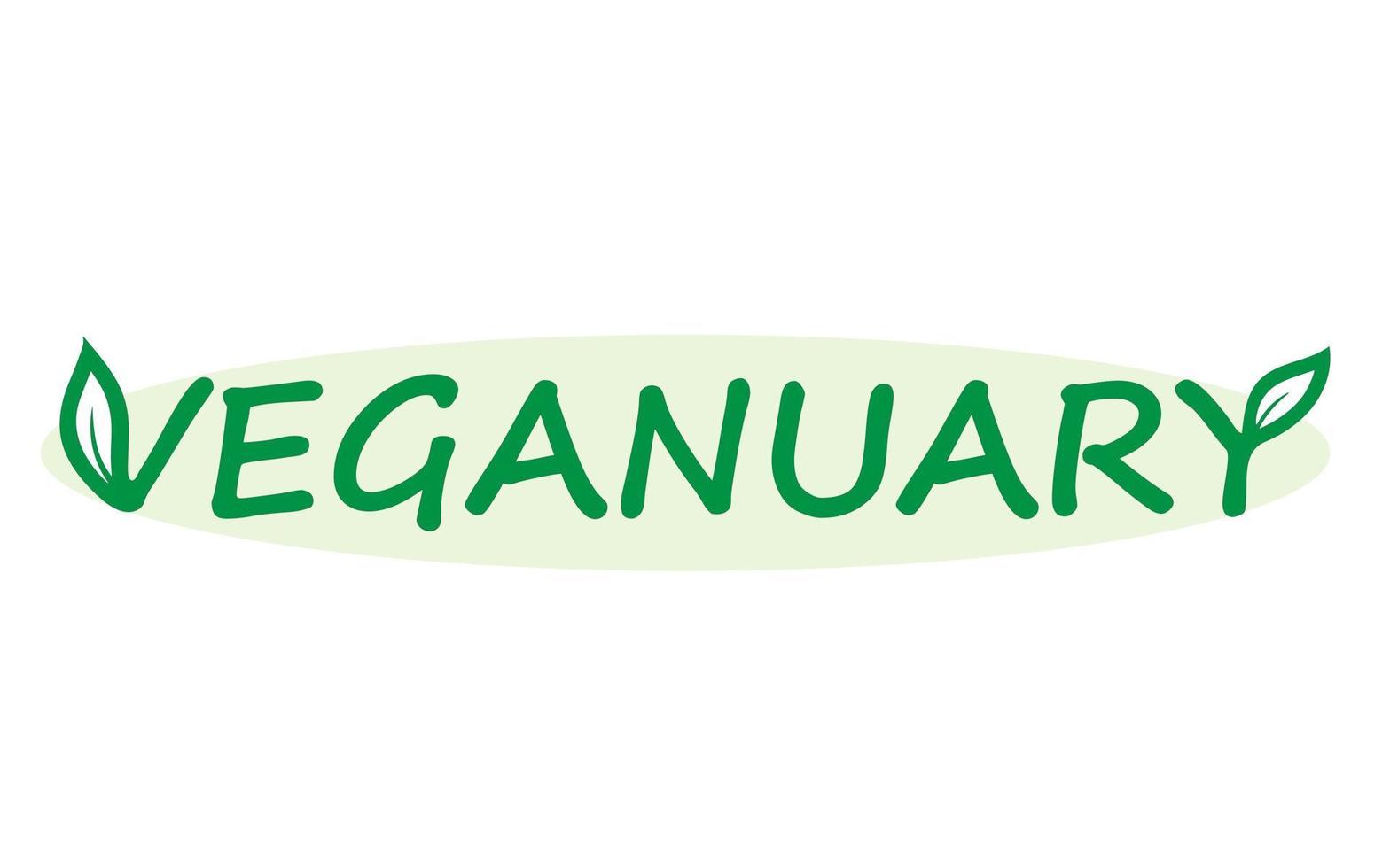 Vector illustration, green veganuary logo, icon with leaves 21961748