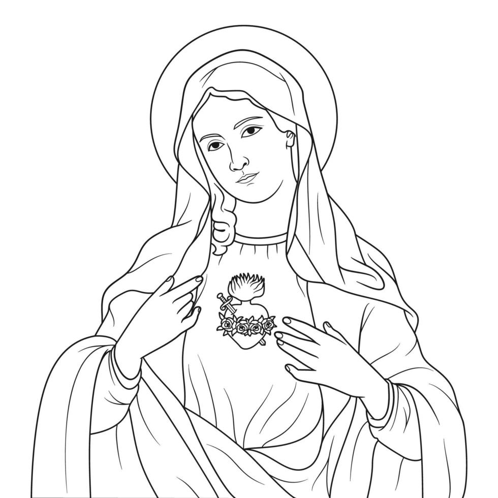 inmaculado corazón de el Virgen María vector ilustración contorno monocromo
