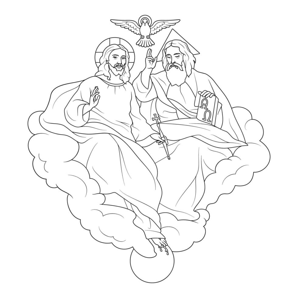 Holy Trinity, God the Father, Jesus Christ and Holy SpiritVector Illustration Outline Monochrome vector