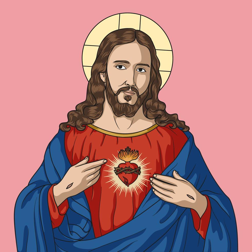 Sacred Heart of Jesus Christ Colored Vector Illustration