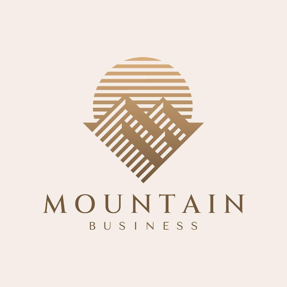 Luxury geometric line mountain logo design. Modern mountain peak logo branding. vector