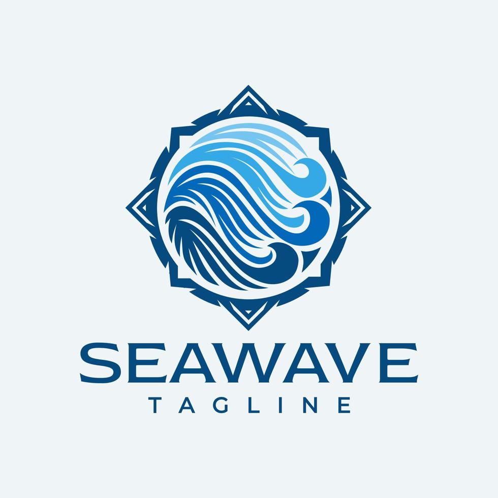 Illustrative compass sea wave logo design. Luxury ocean adventure logo branding. vector