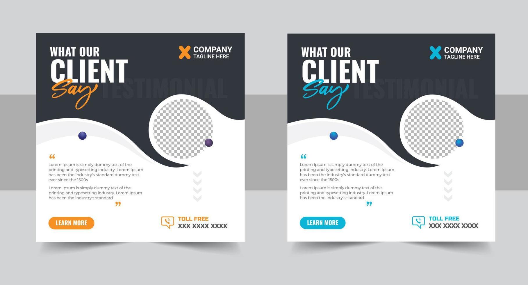 client feedback social media post banner set. Customer feedback testimonial social media post web banner template. client testimonials social media post banner design vector