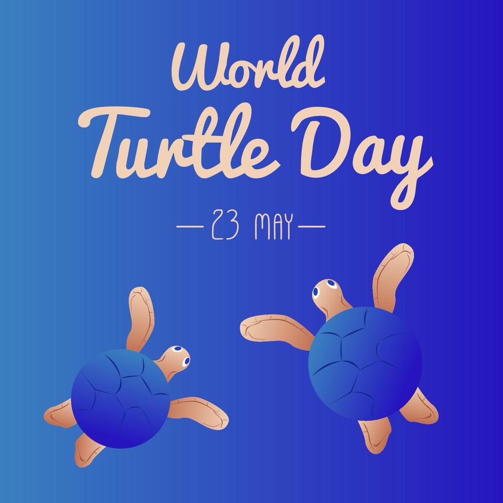 World Turtle Day 23 May background. Turtle swims in the ocean against the background of the sun. Vector illustration