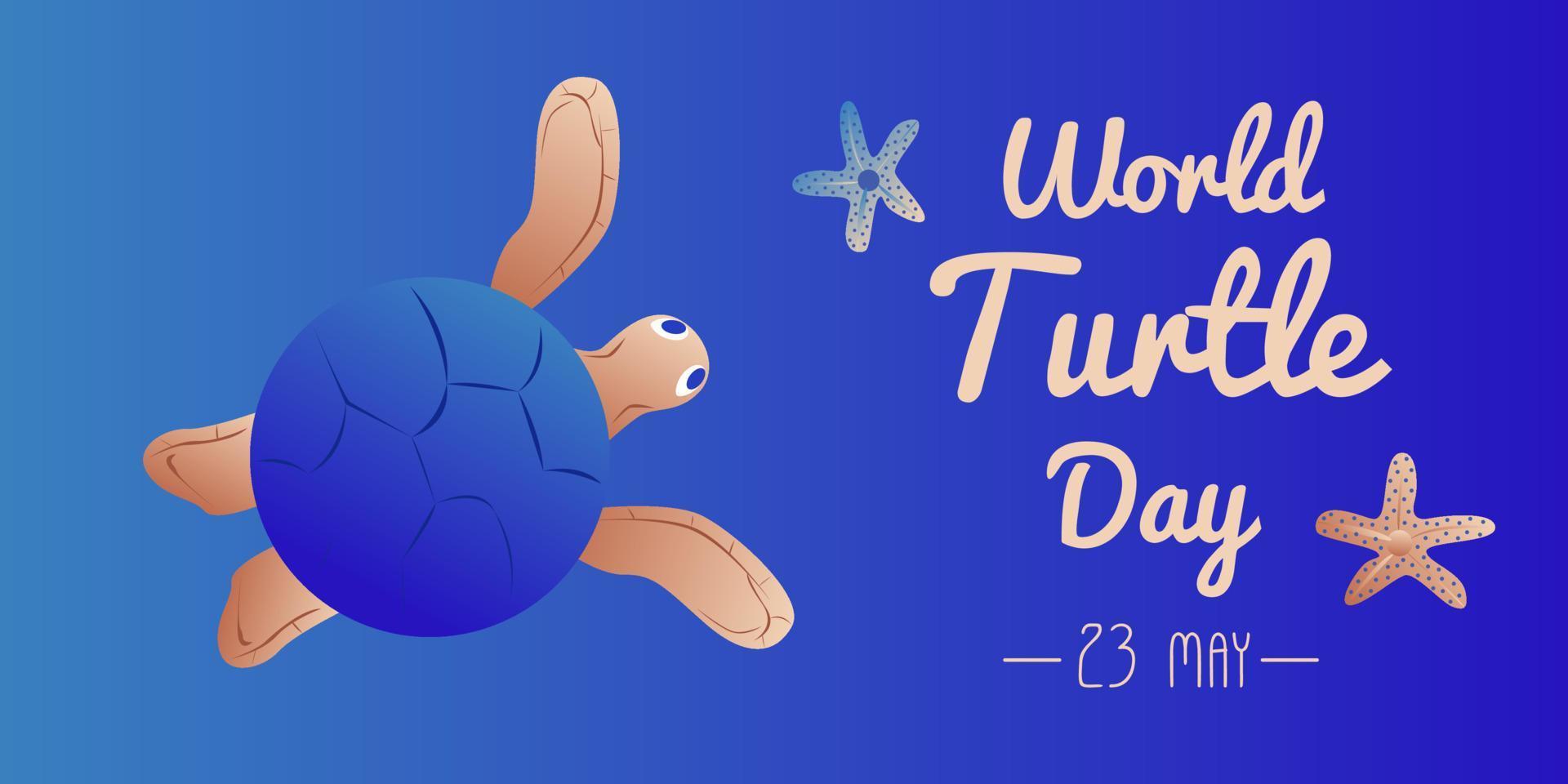 World Turtle Day 23 May background. Turtle swims in the ocean against the background of the sun. Vector illustration