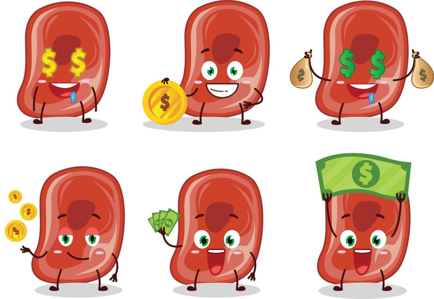 jamón dibujos animados personaje con linda emoticon traer dinero vector