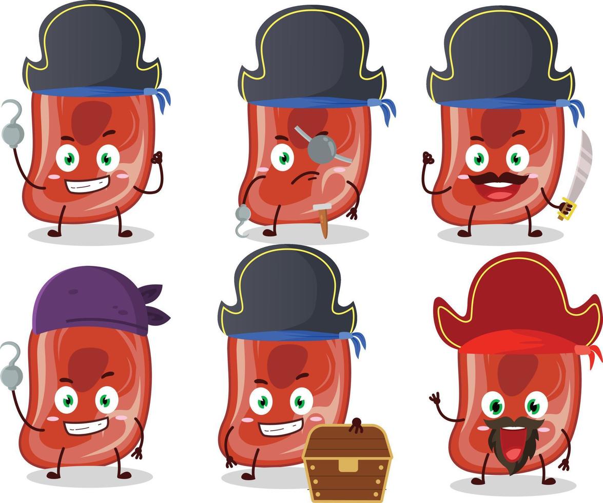 dibujos animados personaje de jamón con varios piratas emoticones vector