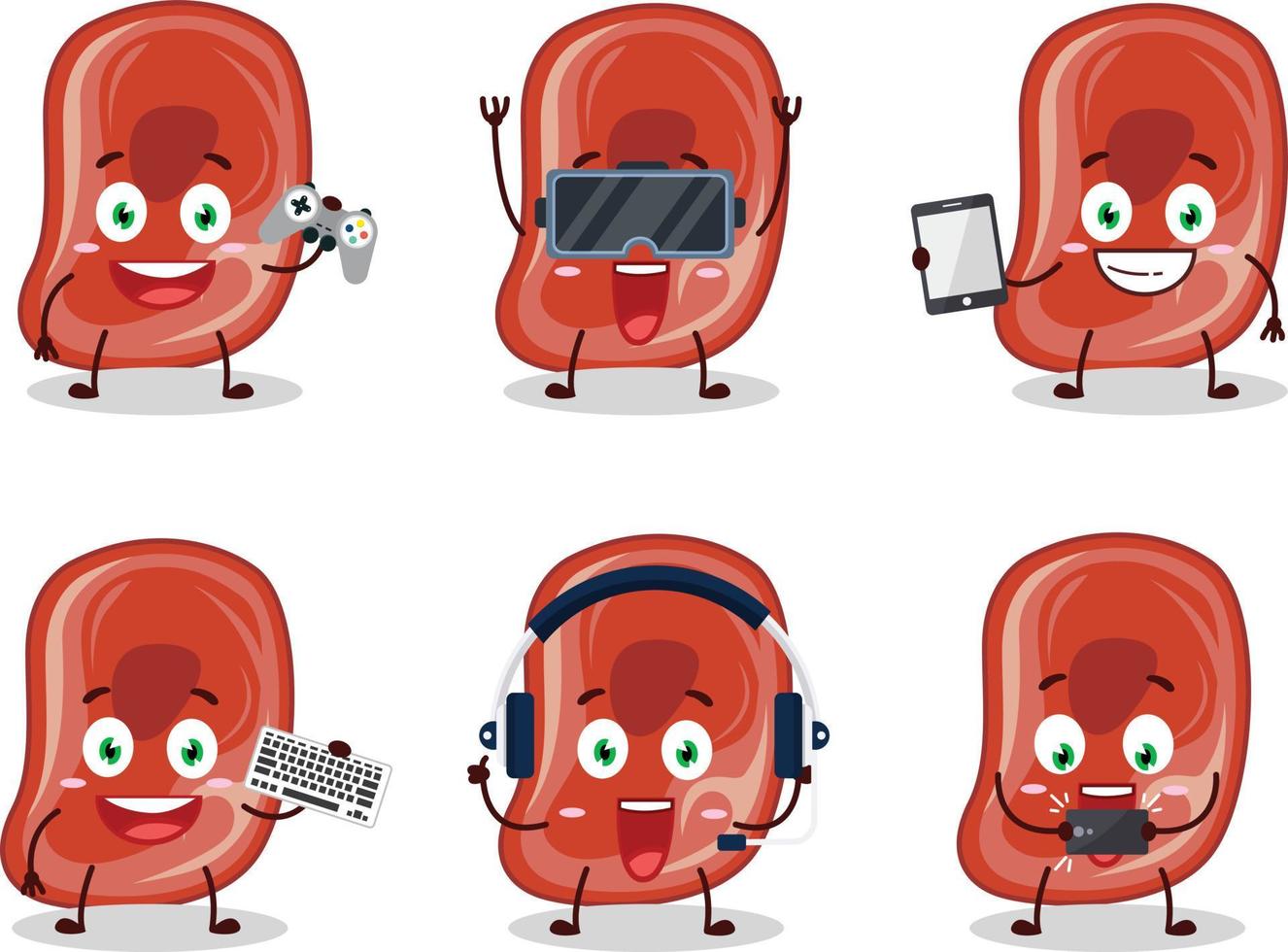 Ham cartoon character are playing games with various cute emoticons vector