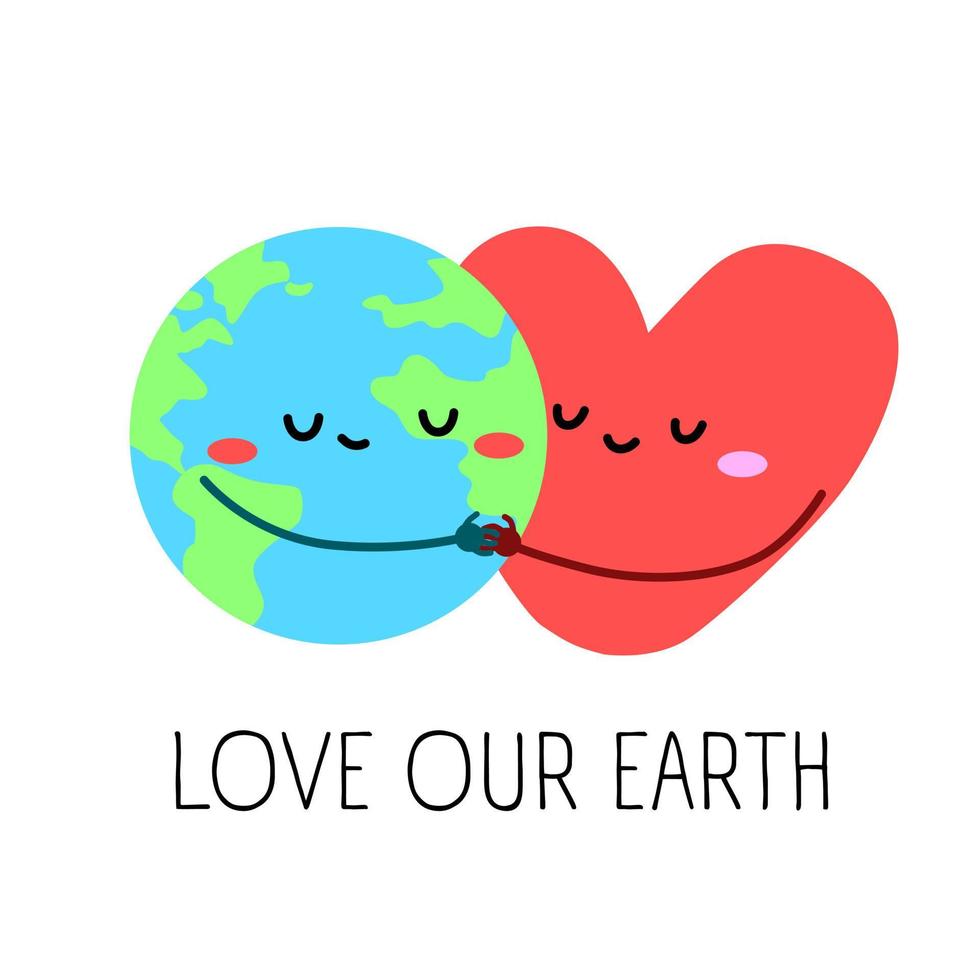 trabajo global ecología problema. amor nuestra tierra planeta todo tu corazón. verde tarjeta acerca de ambiente. símbolo de proteccion y paz vector