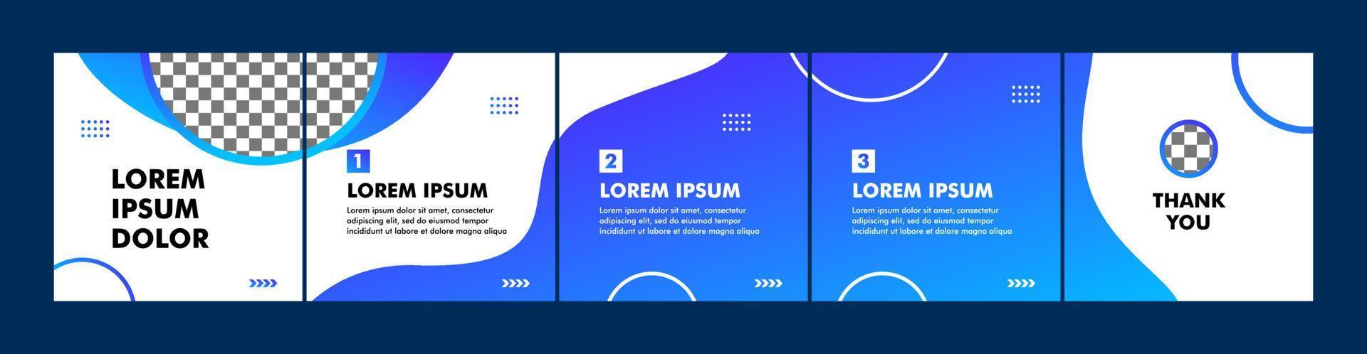 set of carousel or microblog templates with blue gradient colors for social media posts vector