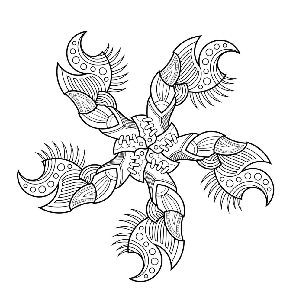 Symmetric Spike Mandala. Mechanical shuriken zentangle style. vector