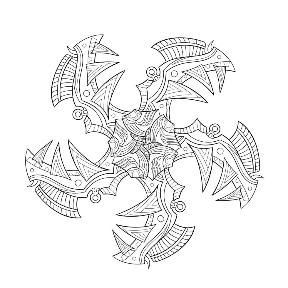 Symmetric Spike Mandala. Mechanical shuriken zentangle style. vector