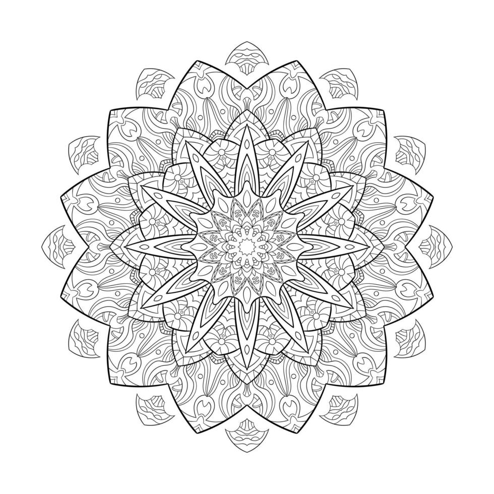 Flower outline symmetric mandala with details. Perfect  for coloring and illustrations. vector