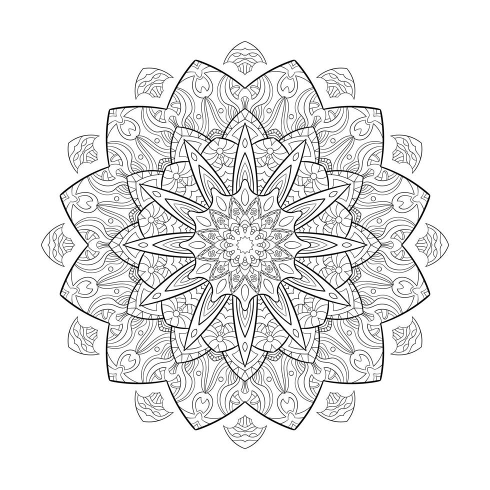 Flower outline symmetric mandala with details. Perfect  for coloring and illustrations. vector