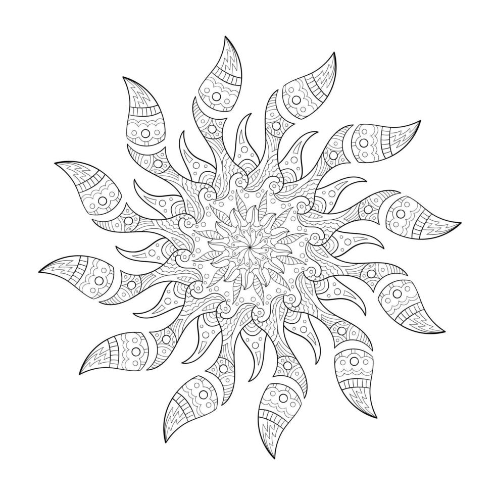 Spiked black and white symmetric mandala. Organism style and outline