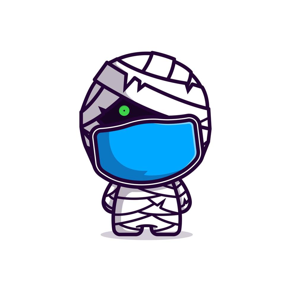 cute little mummy illustration wearing a mask vector