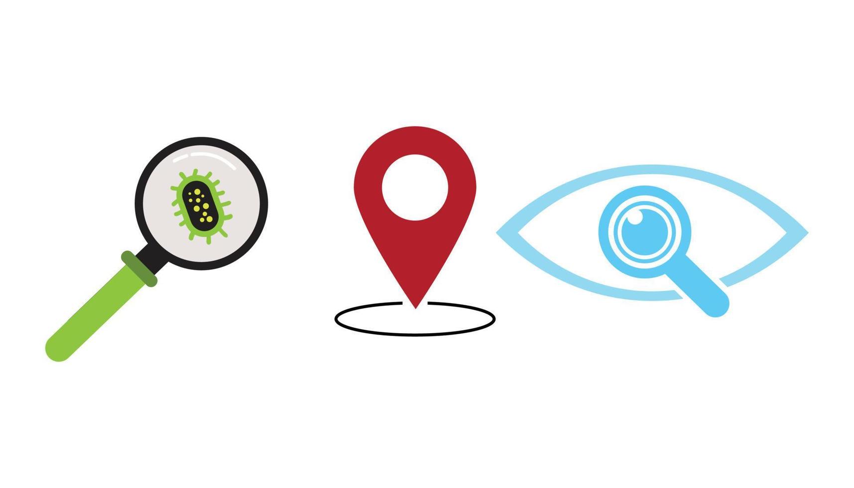 Germs and magnifying glass, Eye and location icon illustration vector