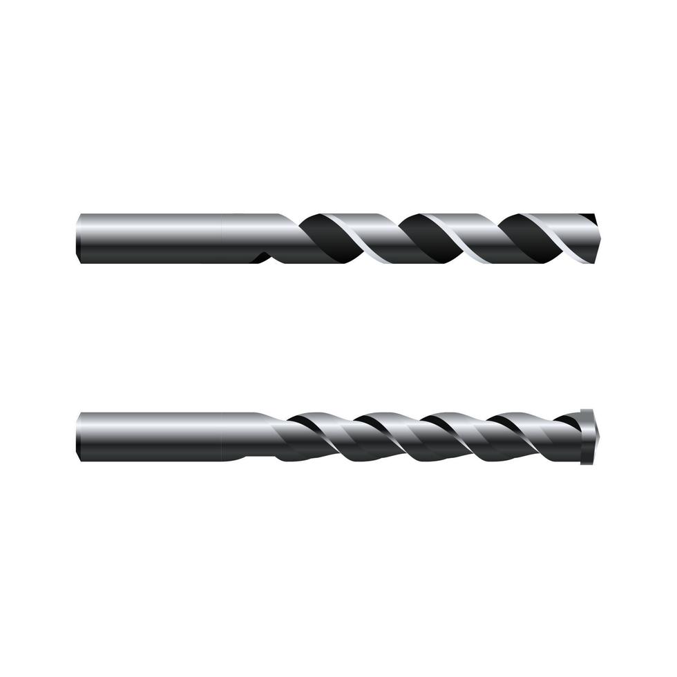 Realistic steel Drill Bits. Vector illustration isolated on white background