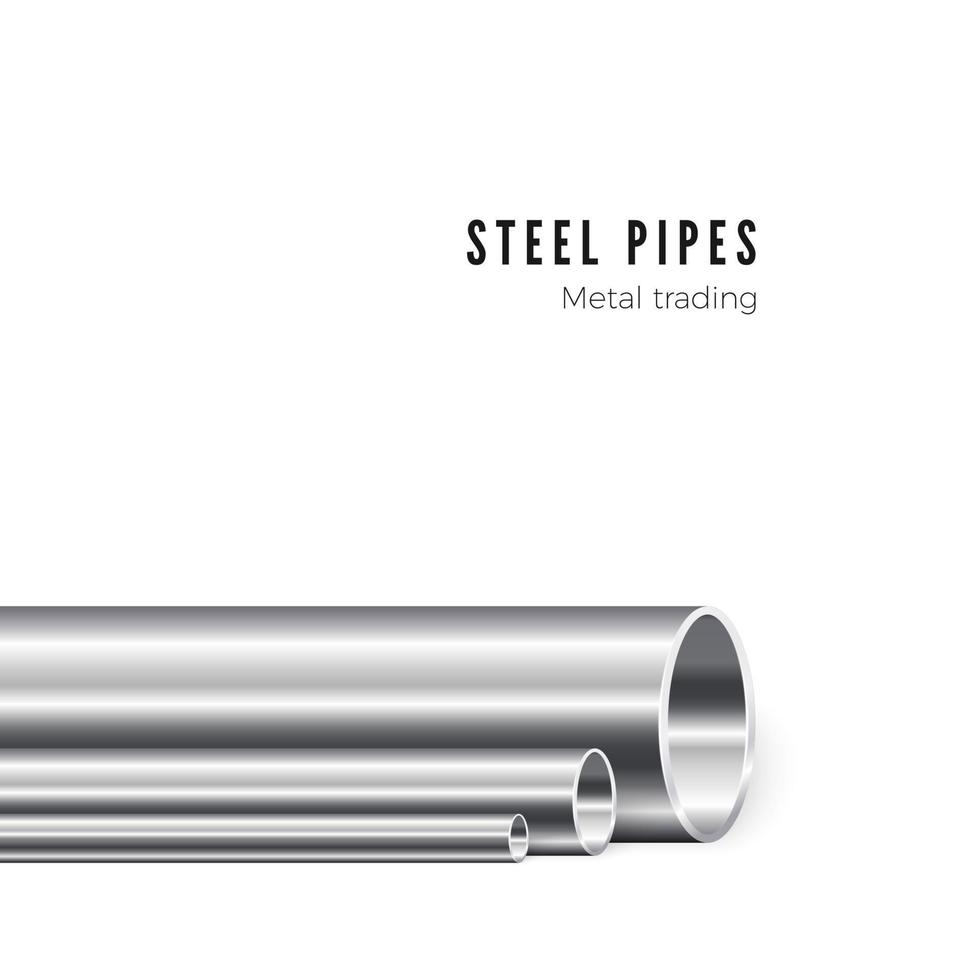 Metal pipe manufacturing. Group of new iron tubes. Piping production. Vector illustration isolated on white background