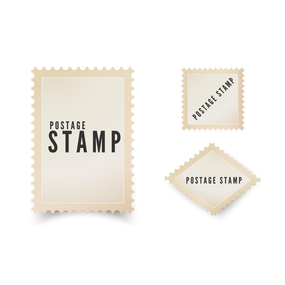 Retro postal stamp template with shadow. Vintage blank postage stamp with perforated border. Vector illustration isolated on white background