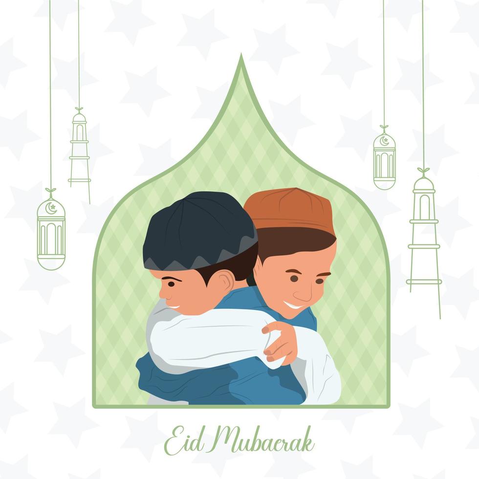 Eid Mubarak hug wish islamic social media poster vector