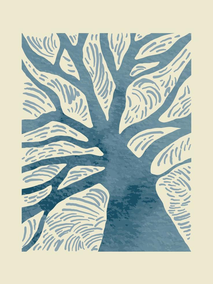 Matisse art background vector. Abstract natural hand drawn pattern design with watercolor tree. Simple contemporary style illustrated Design for fabric, print, cover, banner, wallpaper. vector