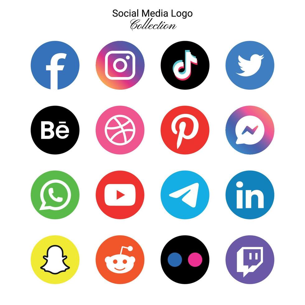 Popular social network logo icons collection vector