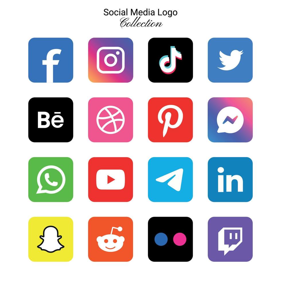 Popular social network logo icons collection vector