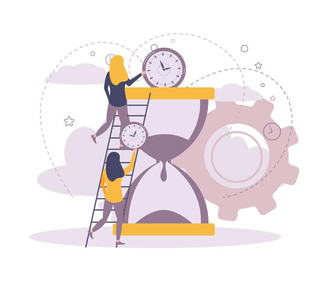 Vector illustration. Clock and people