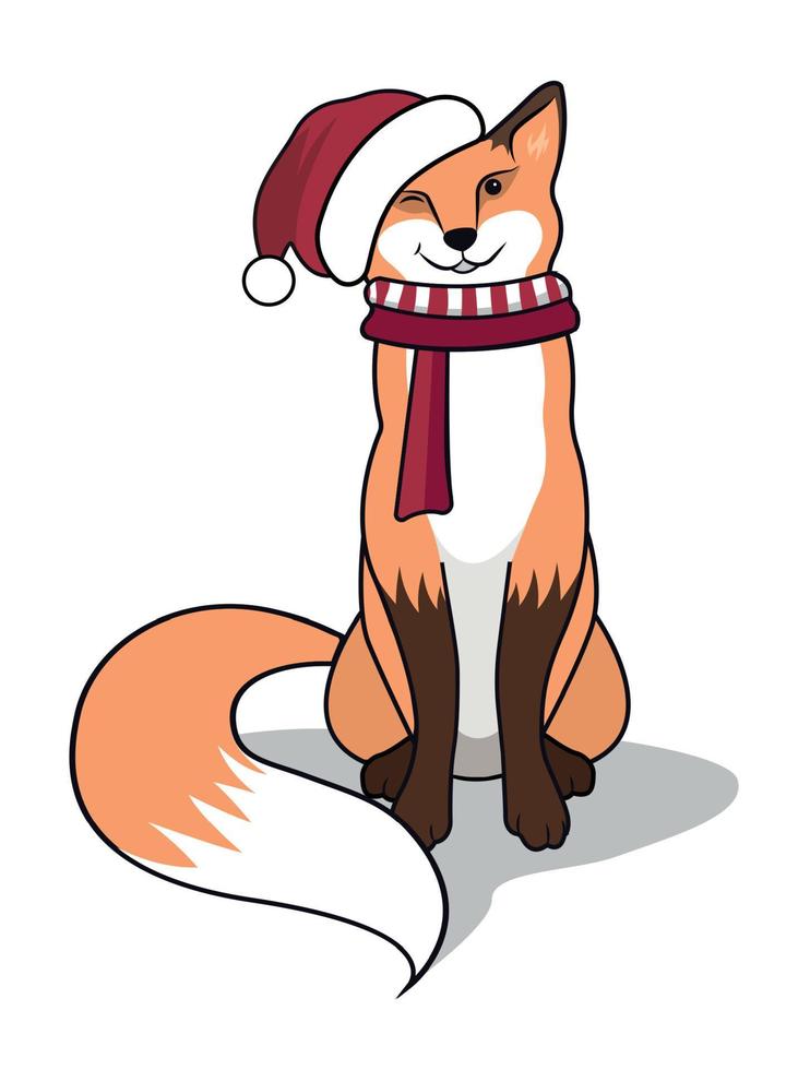 Fox with a New Year's cap. Christmas character. Vector illustration