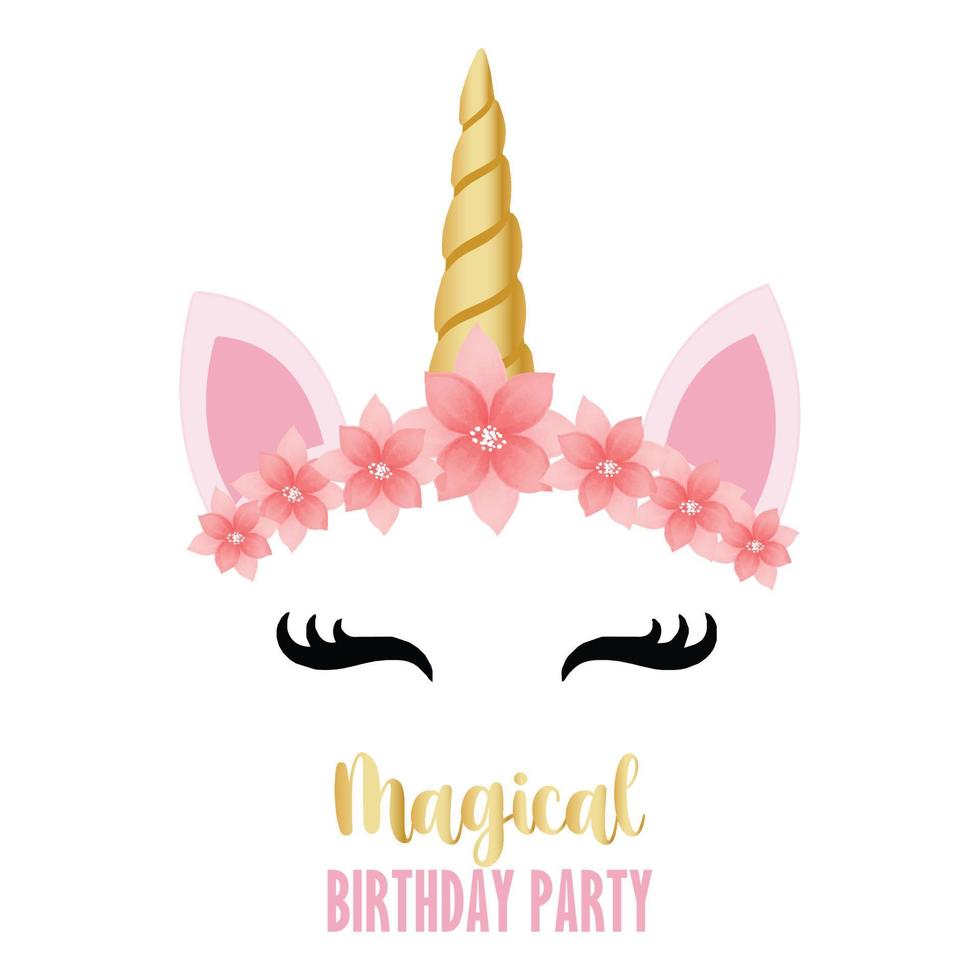 Birthday party invitation with unicorn and flowers vector